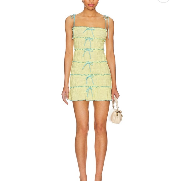 MAJORELLE Mathilda Yellow Mini Dress with Blue Details - Picture 1 of 8